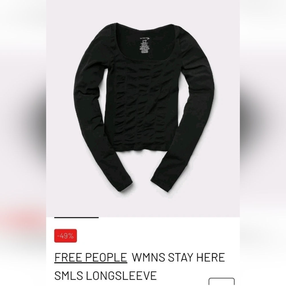Free People Intimately Sz XS/S Stay Here Seamless Long Sleeve Tee Black Stretch